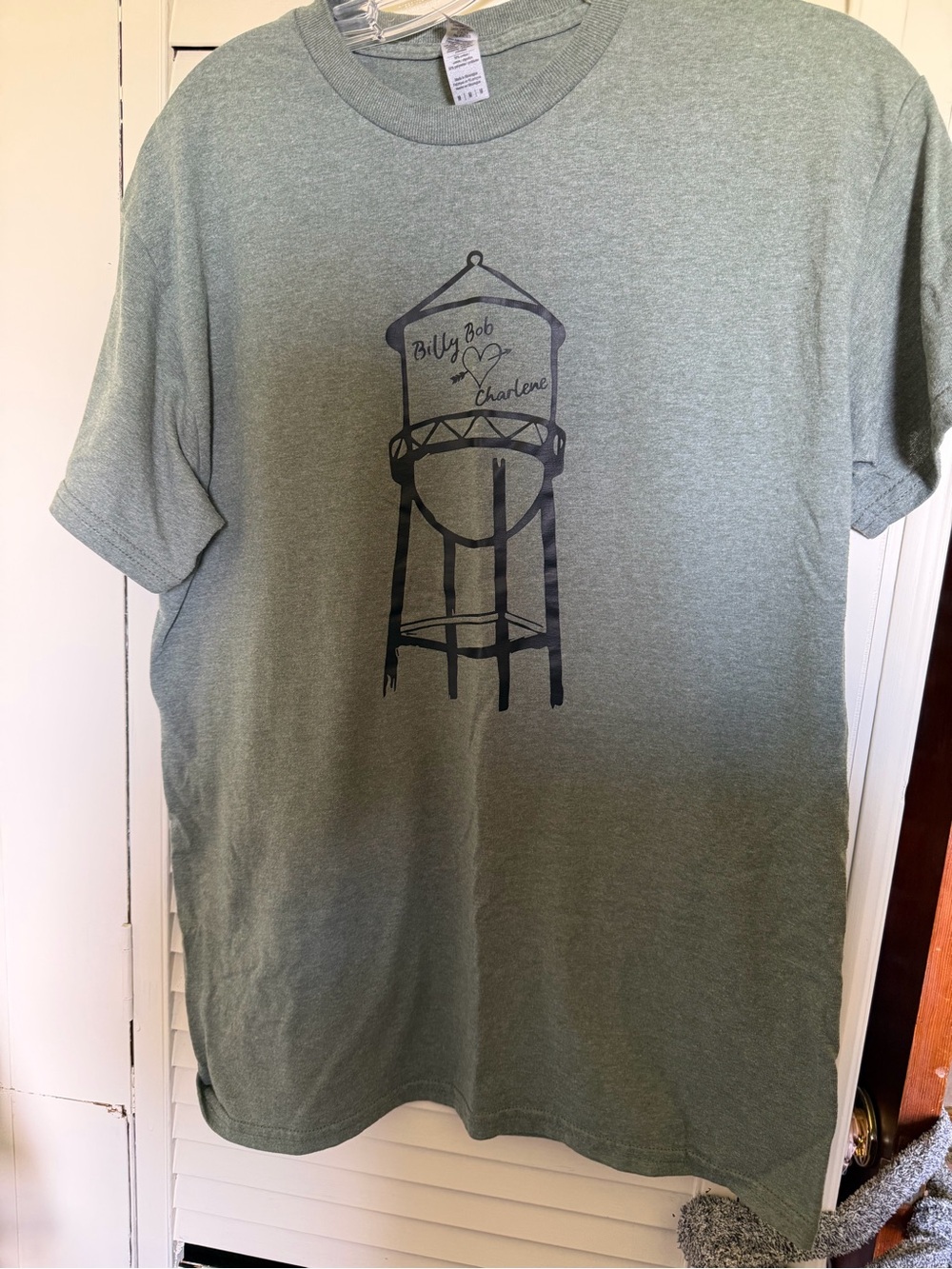 Gildan Heather Sage Graphic Tee with Billy Bob heart Charleen Tower Print